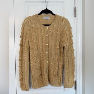 Vintage South Cotton Women’s Chunky Cable Knit Cardigan Gold W/Buttons